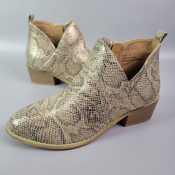 Corky's Boutique Port Womens Booties Size 8 Snakeskin Embossed Gold Side Zip - Picture 1 of 11